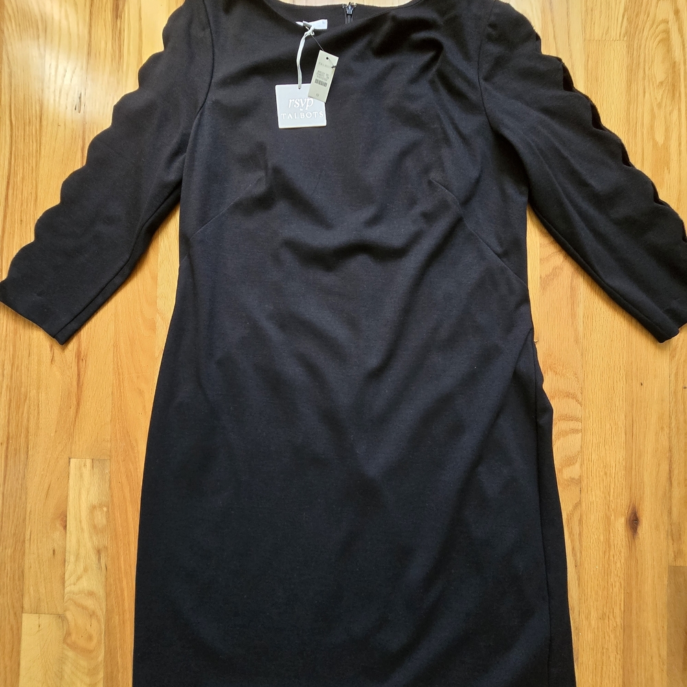 rsvp By Talbot Ponte Scallop Sleeve Black Sheath Dress NWT Size 12